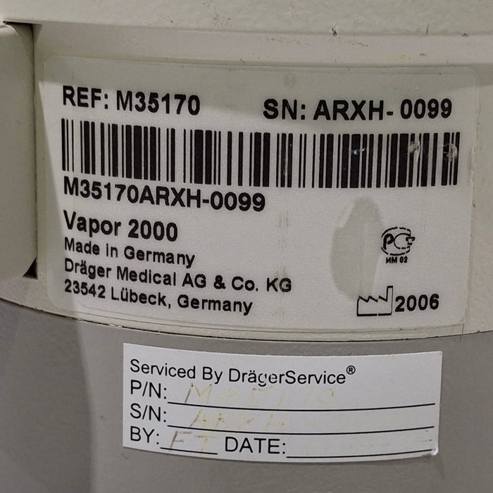 Draeger Medical Draeger Medical Vapor 2000 Sevoflurane Vaporizer Anesthesia reLink Medical