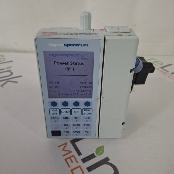 Baxter Baxter Sigma Spectrum 8.01.00 with B/G Battery Infusion Pump Infusion Pump reLink Medical