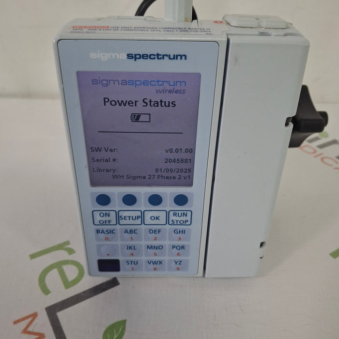 Baxter Baxter Sigma Spectrum 8.01.00 with B/G Battery Infusion Pump Infusion Pump reLink Medical