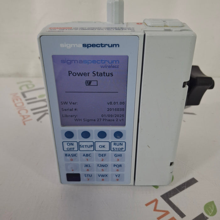 Baxter Baxter Sigma Spectrum 8.01.00 with B/G Battery Infusion Pump Infusion Pump reLink Medical