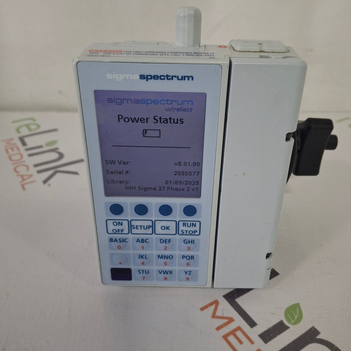 Baxter Baxter Sigma Spectrum 8.01.00 with B/G Battery Infusion Pump Infusion Pump reLink Medical