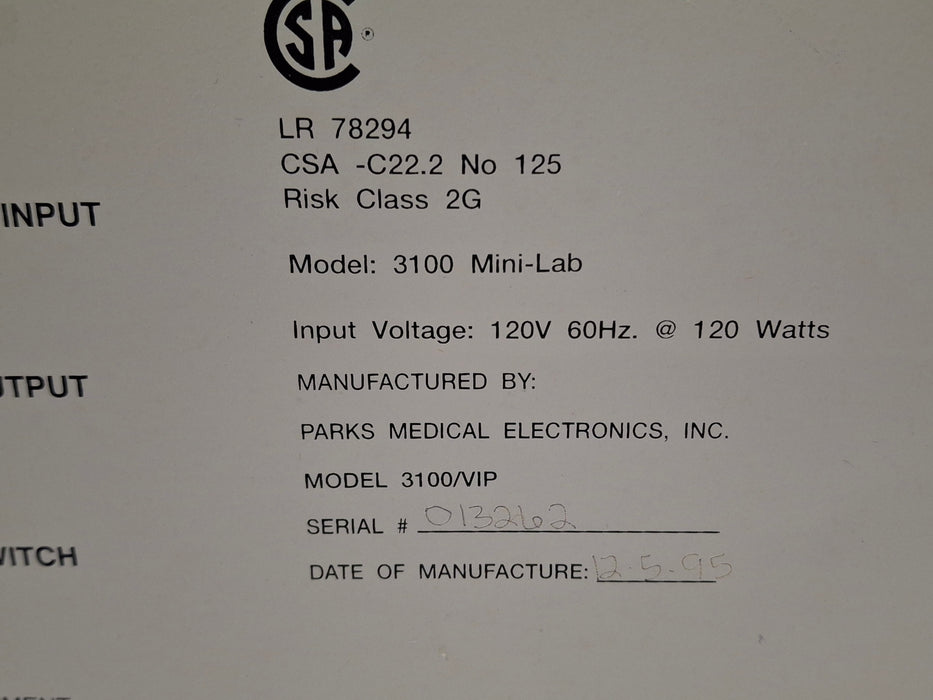 Parks 3100 Mini-Lab Vascular System