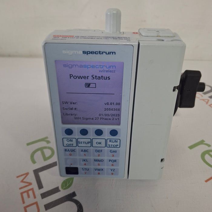 Baxter Baxter Sigma Spectrum 8.01.00 with B/G Battery Infusion Pump Infusion Pump reLink Medical