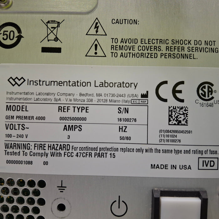 Instrumentation Laboratory Company Instrumentation Laboratory Company Gem Premier 4000 Blood Gas Analyzer Clinical Lab reLink Medical