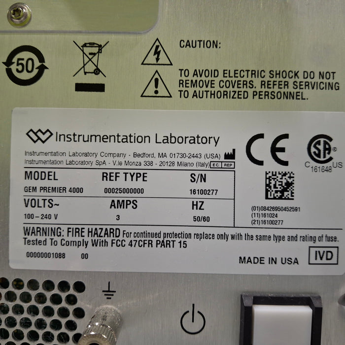 Instrumentation Laboratory Company Instrumentation Laboratory Company Gem Premier 4000 Blood Gas Analyzer Clinical Lab reLink Medical