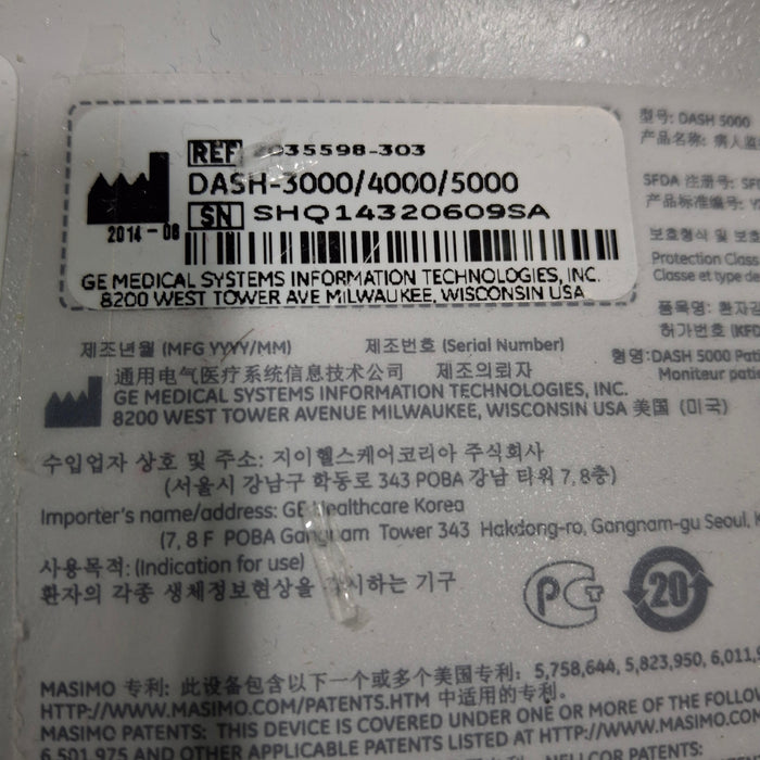 GE Healthcare GE Healthcare Dash 5000 - GE/Nellcor SpO2 Patient Monitor Patient Monitors reLink Medical