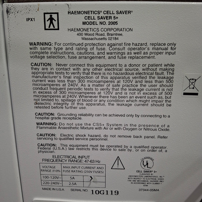 Haemonetics Haemonetics Cell Saver 5+ Autologous Blood Recovery System Cardiology reLink Medical