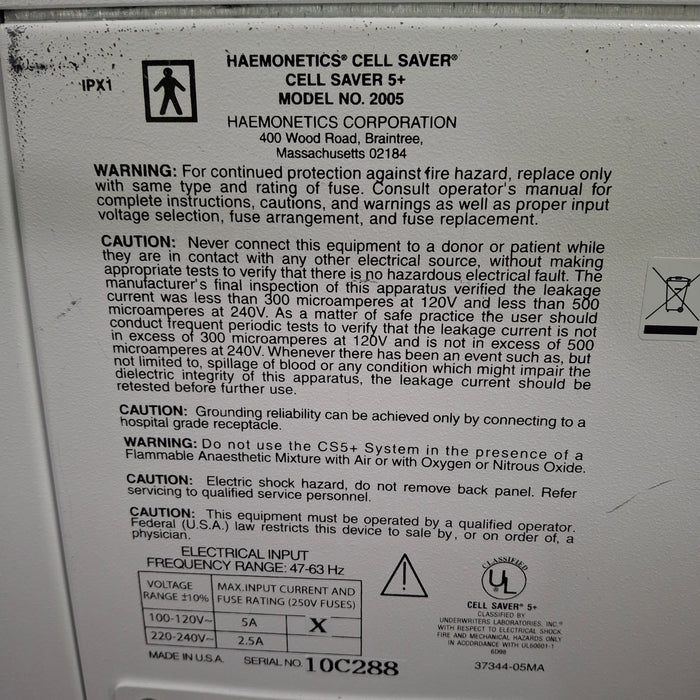 Haemonetics Haemonetics Cell Saver 5+ Autologous Blood Recovery System Cardiology reLink Medical