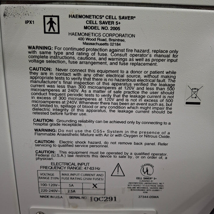 Haemonetics Haemonetics Cell Saver 5+ Autologous Blood Recovery System Cardiology reLink Medical