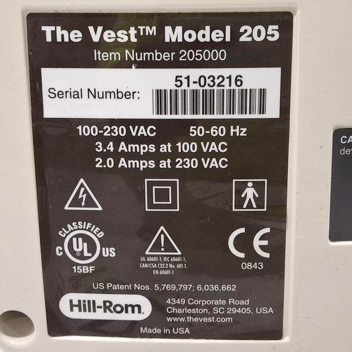 Hill-Rom Hill-Rom The Vest Airway Clearance System Model 205 Respiratory reLink Medical