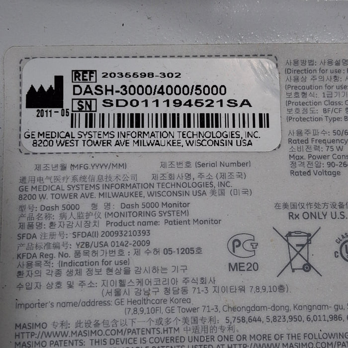 GE Healthcare GE Healthcare Dash 5000 - Masimo SpO2 Patient Monitor Patient Monitors reLink Medical