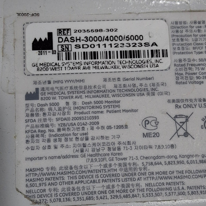 GE Healthcare GE Healthcare Dash 5000 - Masimo SpO2 Patient Monitor Patient Monitors reLink Medical