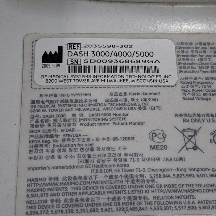 GE Healthcare GE Healthcare Dash 5000 - Masimo SpO2 Patient Monitor Patient Monitors reLink Medical