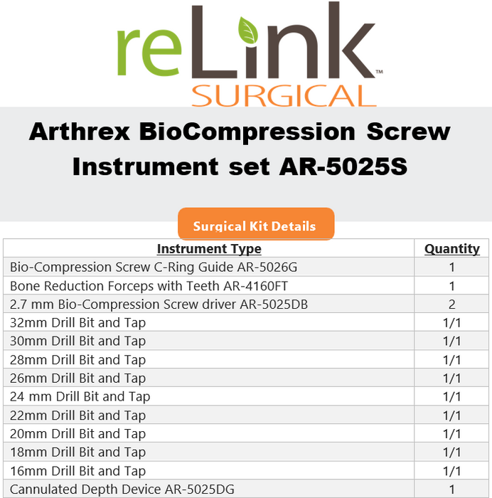 Arthrex AR-5026C BioCompression Screw Instrument Set
