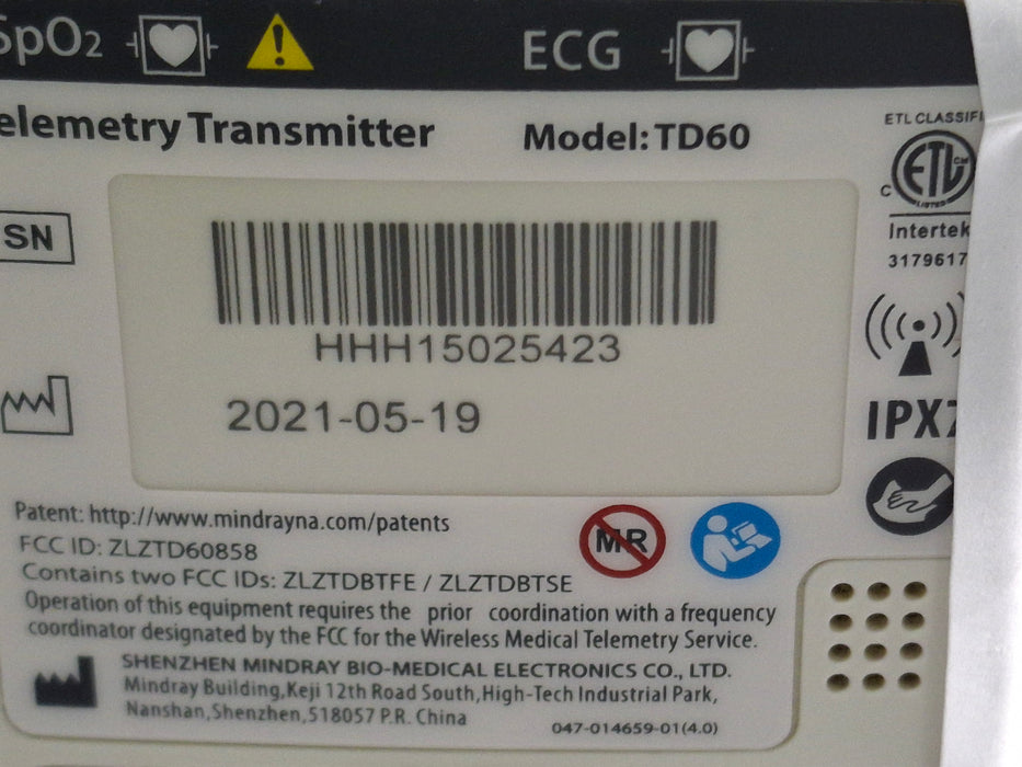 Mindray Mindray BeneVision TD60 Telemetry Transmitter Patient Monitors reLink Medical