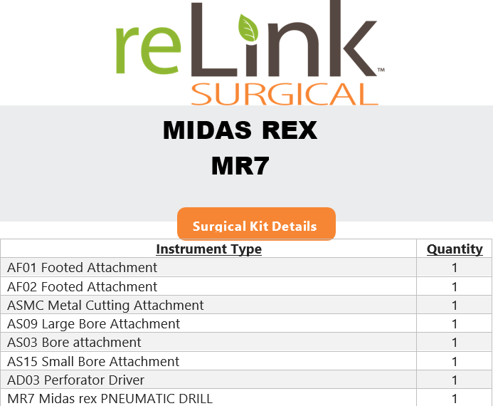 Medtronic Medtronic Midas Rex MR7 Pneumatic Drill Set Surgical Sets reLink Medical