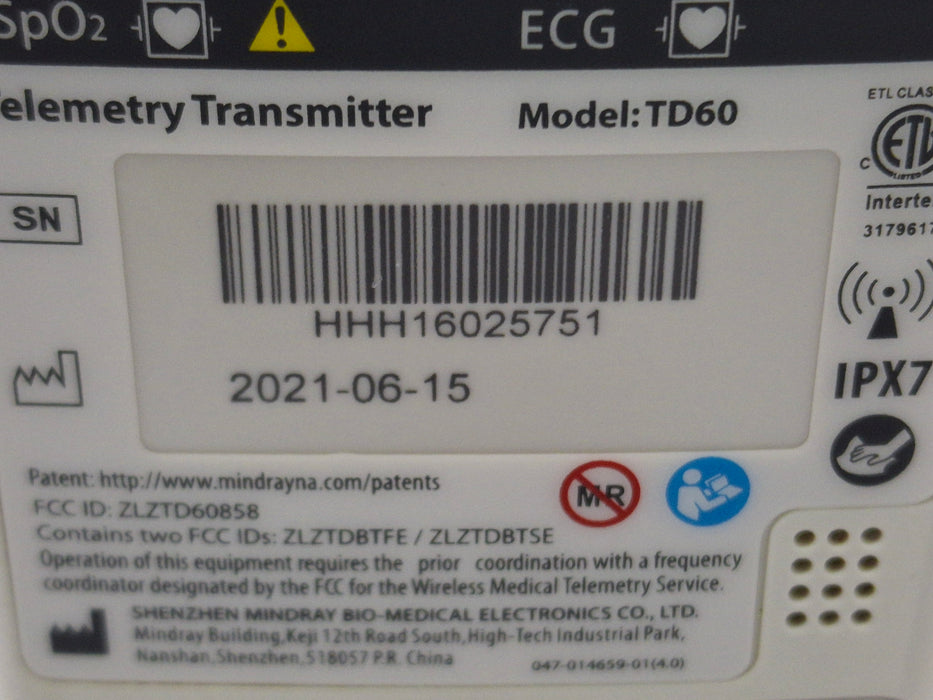 Mindray Mindray BeneVision TD60 Telemetry Transmitter Patient Monitors reLink Medical