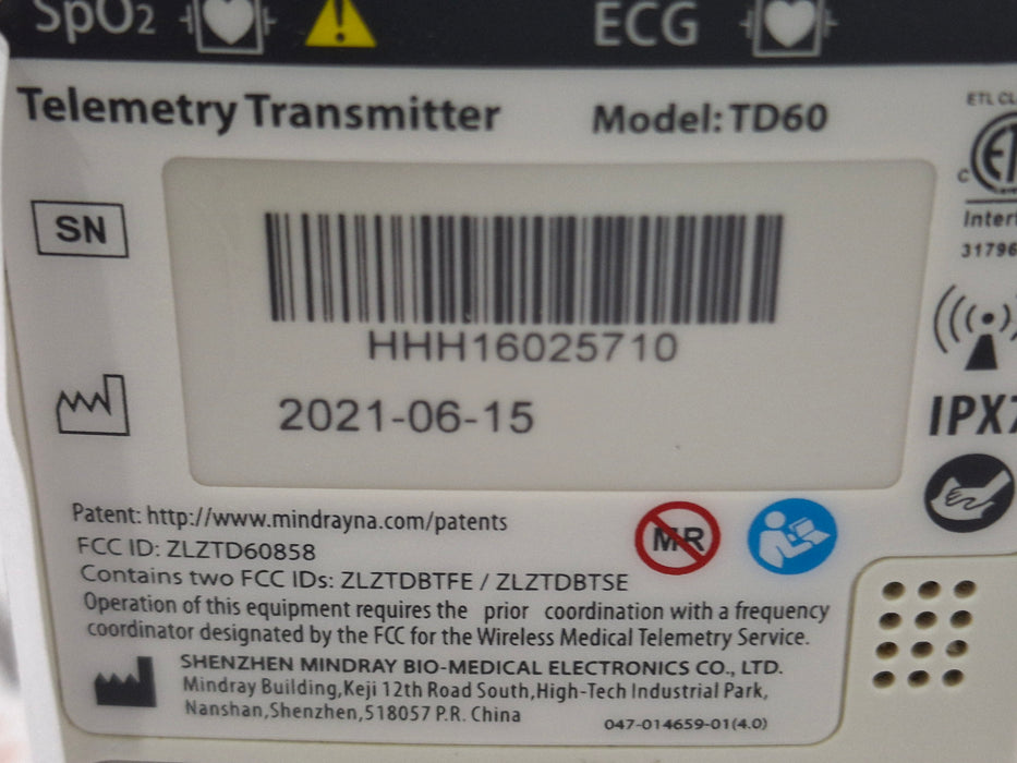 Mindray Mindray BeneVision TD60 Telemetry Transmitter Patient Monitors reLink Medical
