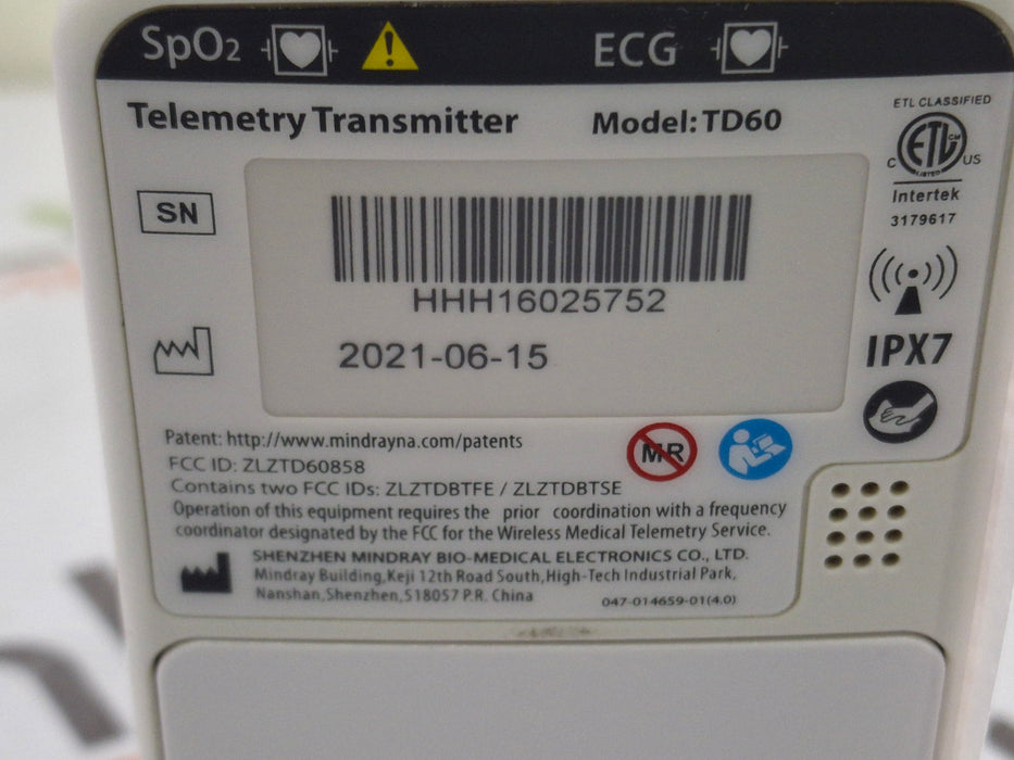 Mindray Mindray BeneVision TD60 Telemetry Transmitter Patient Monitors reLink Medical