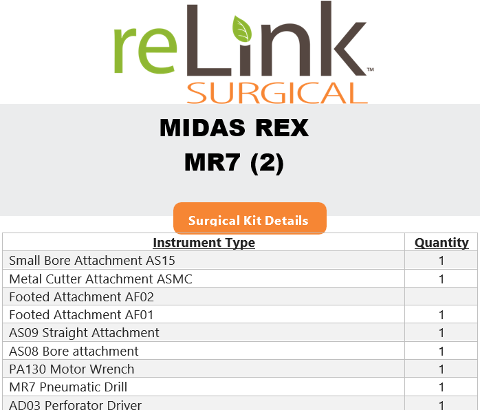 Medtronic Medtronic Midas Rex MR7 Pneumatic Drill Set Surgical Sets reLink Medical