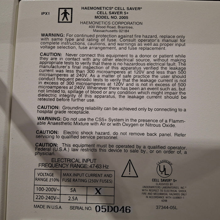 Haemonetics Haemonetics Cell Saver 5+ Autologous Blood Recovery System Cardiology reLink Medical