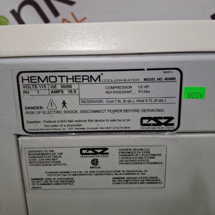 Cincinnati Sub-Zero CSZ Cincinnati Sub-Zero CSZ Hemotherm 400MR Heater/Cooler Perfusion reLink Medical
