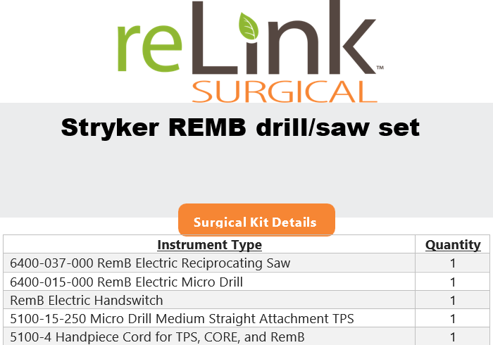 Stryker Stryker 6400-015-000 & 6400-037-000 Saw and Drill Set Surgical Power Instruments reLink Medical