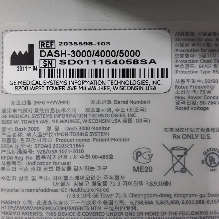 GE Healthcare GE Healthcare Dash 3000 - GE/Nellcor SpO2 Patient Monitor Patient Monitors reLink Medical