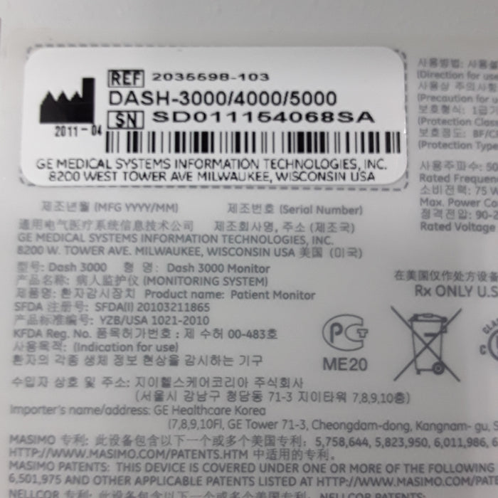 GE Healthcare GE Healthcare Dash 3000 - Masimo SpO2 Patient Monitor Patient Monitors reLink Medical