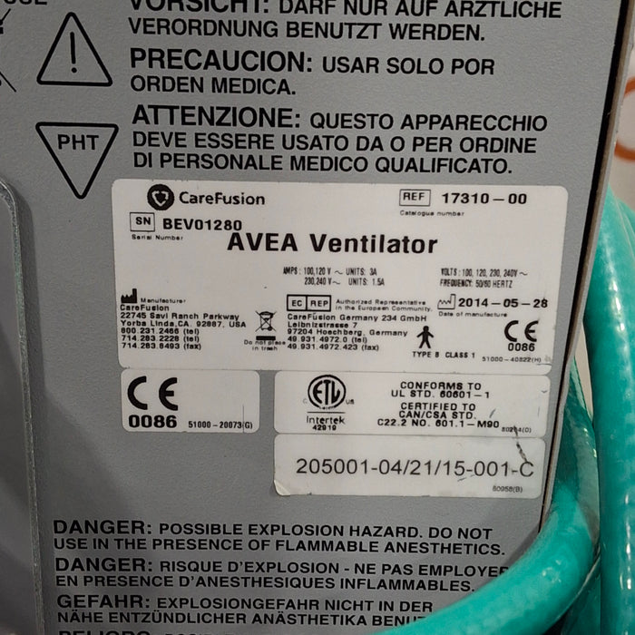 CareFusion CareFusion Avea Ventilator Respiratory reLink Medical