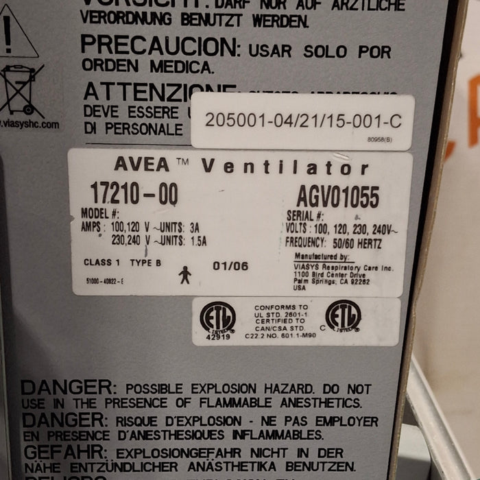 CareFusion CareFusion Avea Ventilator Respiratory reLink Medical