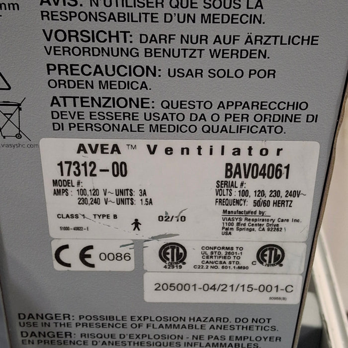 CareFusion CareFusion Avea Ventilator Respiratory reLink Medical