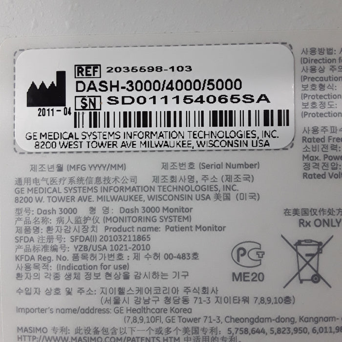 GE Healthcare GE Healthcare Dash 3000 - GE/Nellcor SpO2 Patient Monitor Patient Monitors reLink Medical