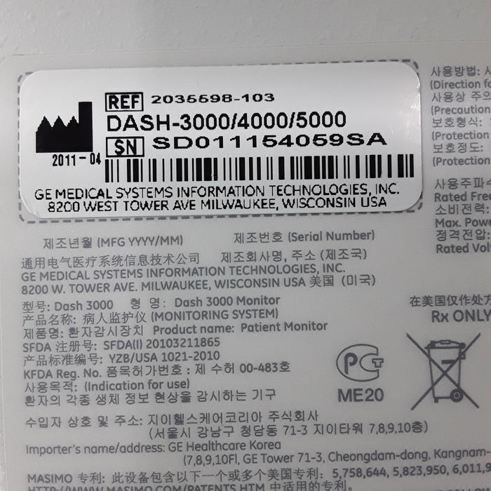 GE Healthcare GE Healthcare Dash 3000 - Masimo SpO2 Patient Monitor Patient Monitors reLink Medical