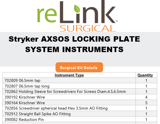 Stryker Stryker AxSOS Locking Plate System Surgical Sets reLink Medical