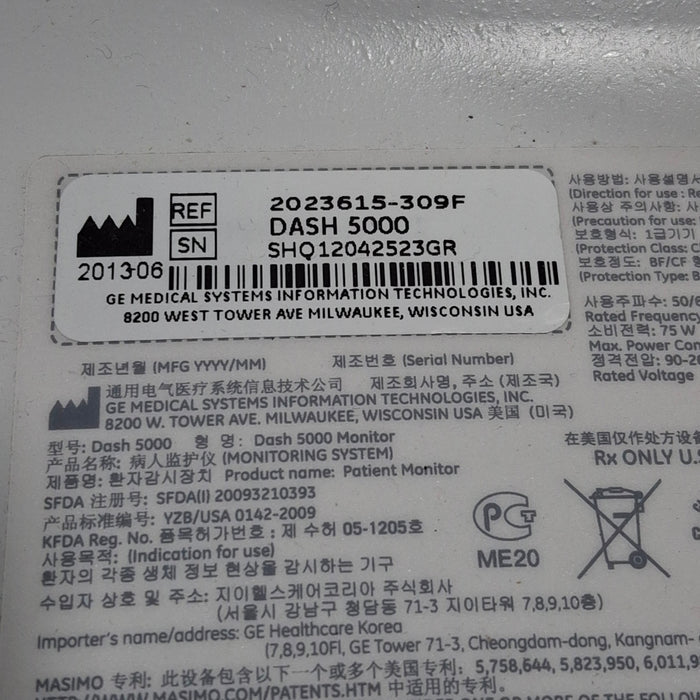 GE Healthcare GE Healthcare Dash 5000 - Masimo SpO2 Patient Monitor Patient Monitors reLink Medical