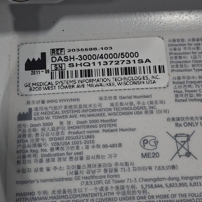 GE Healthcare GE Healthcare Dash 3000 - Masimo SpO2 Patient Monitor Patient Monitors reLink Medical