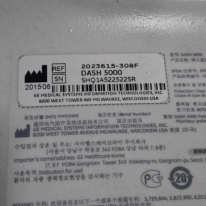 GE Healthcare GE Healthcare Dash 5000 - Masimo SpO2 Patient Monitor Patient Monitors reLink Medical