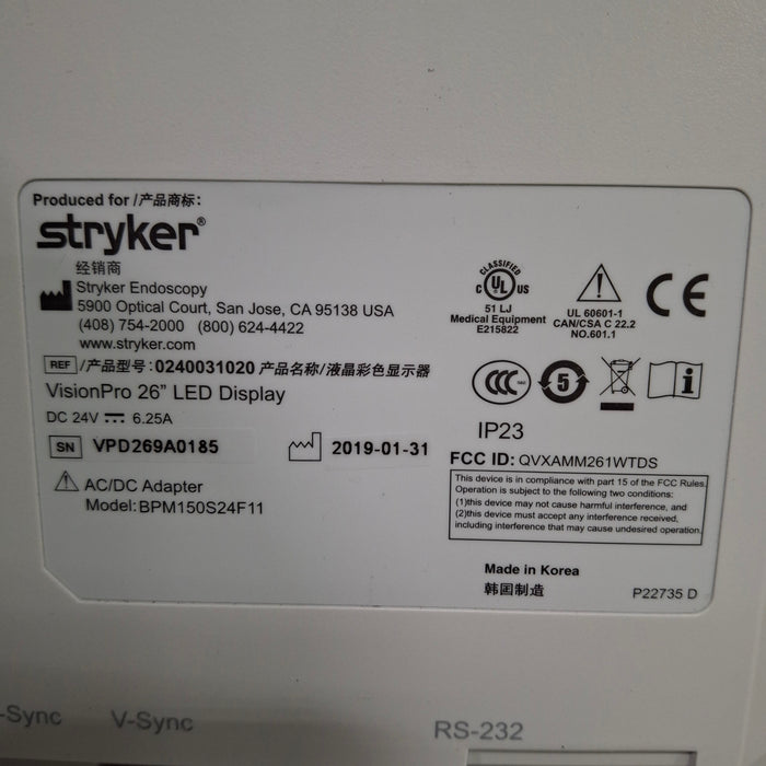 Stryker Stryker VisionPro 26" LED Display Monitor Rigid Endoscopy reLink Medical
