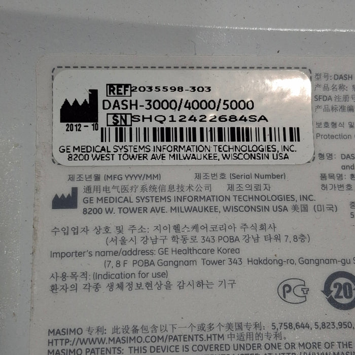 GE Healthcare Dash 5000 - GE/Nellcor SpO2 Patient Monitor