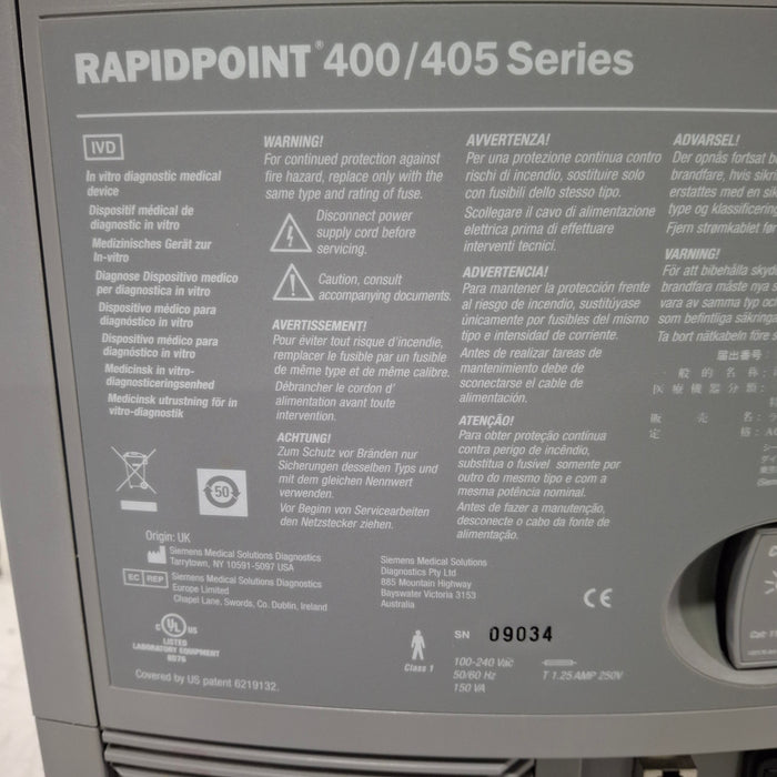 Siemens Siemens RapidPoint 405 Blood Gas Analyzer Clinical Lab reLink Medical