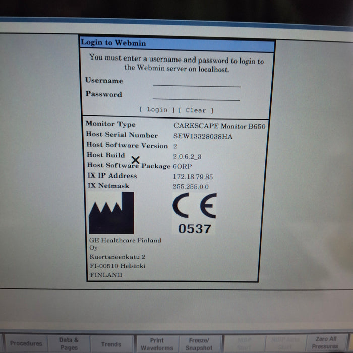 GE Healthcare Carescape B650 Anesthesia Care Patient Monitor