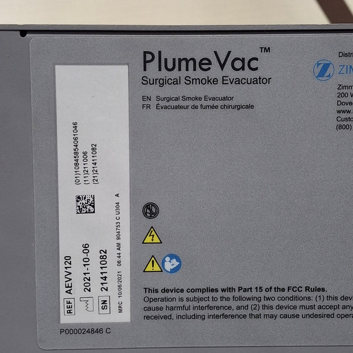 Zimmer Zimmer PlumeVac AEVV120 Surgical Smoke Evacuator Surgical Equipment reLink Medical