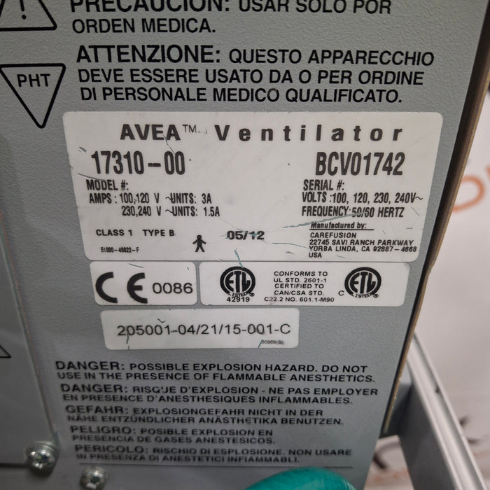 CareFusion CareFusion Avea Ventilator Respiratory reLink Medical