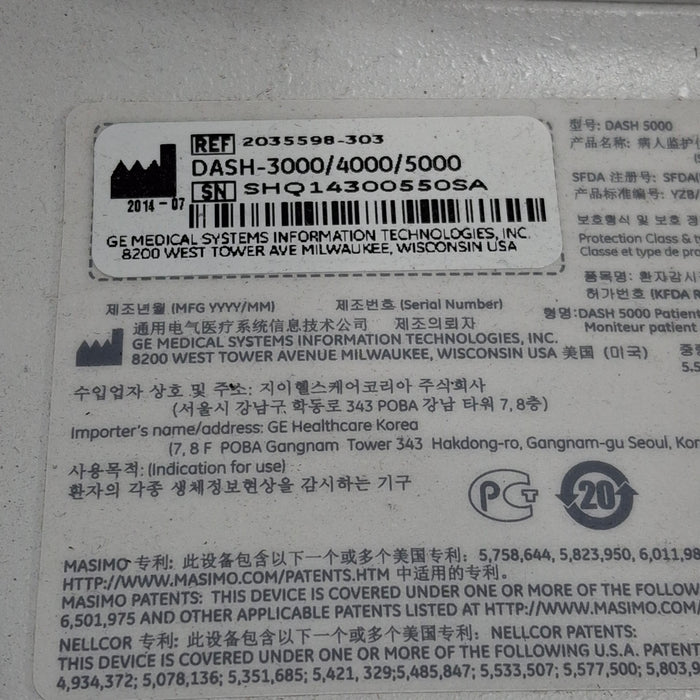 GE Healthcare GE Healthcare Dash 5000 - GE/Nellcor SpO2 Patient Monitor Patient Monitors reLink Medical