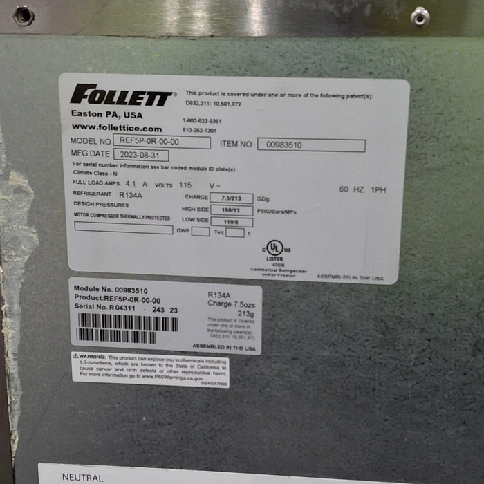 Follett Corp Performance Plus Refrigerator