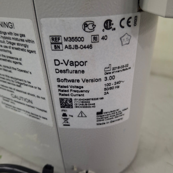 Draeger Medical Draeger Medical D-Vapor Desflurane Vaporizer Anesthesia reLink Medical