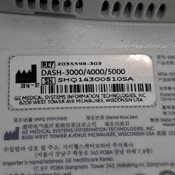 GE Healthcare Dash 5000 - GE/Nellcor SpO2 Patient Monitor