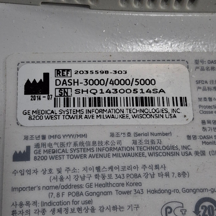 GE Healthcare Dash 5000 - GE/Nellcor SpO2 Patient Monitor