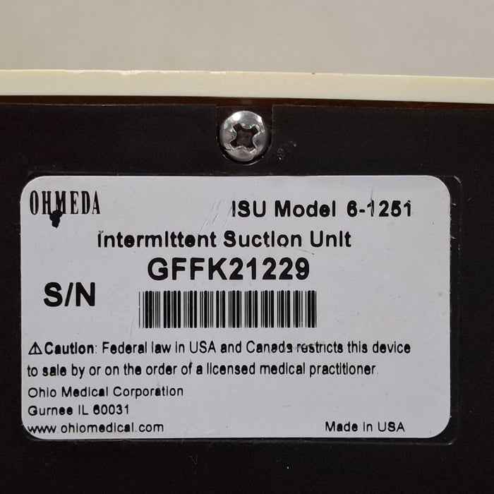 Ohmeda Medical ISU Model 6-1251 Intermittent Suction Unit